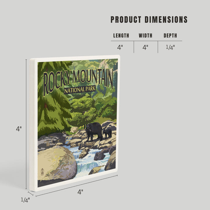 Rocky Mountain National Park, Colorado, Black Bears and Stream, Coasters Coasters Lantern Press 
