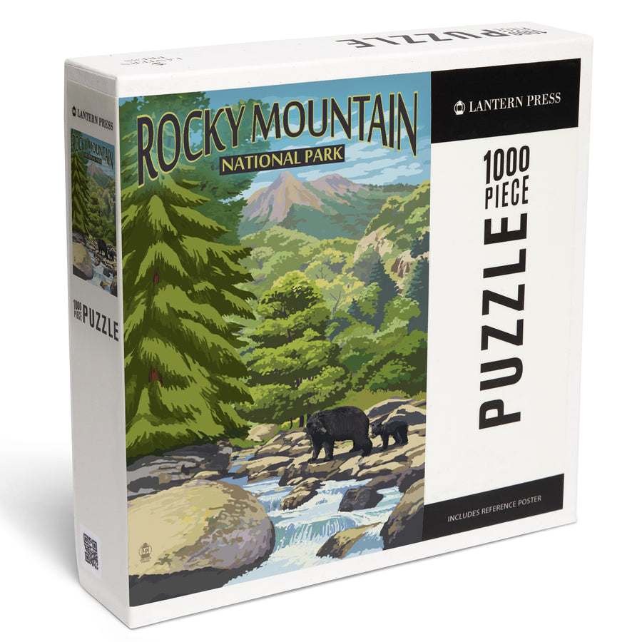 Rocky Mountain National Park, Colorado, Black Bears and Stream, Jigsaw Puzzle Puzzle Lantern Press 
