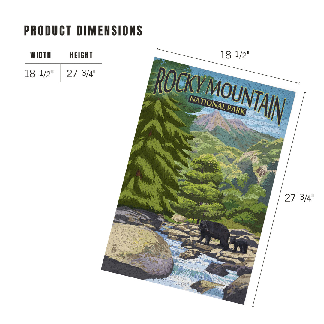 Rocky Mountain National Park, Colorado, Black Bears and Stream, Jigsaw Puzzle Puzzle Lantern Press 
