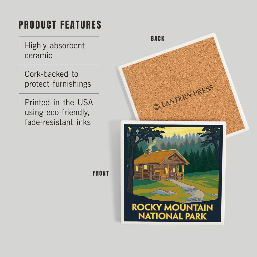 Rocky Mountain National Park, Colorado, Cabin Scene, Coasters Coasters Lantern Press 