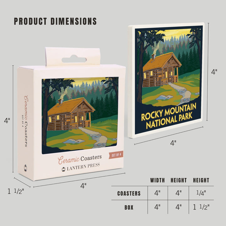 Rocky Mountain National Park, Colorado, Cabin Scene, Coasters Coasters Lantern Press 
