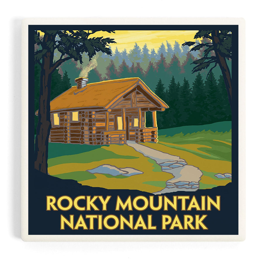 Rocky Mountain National Park, Colorado, Cabin Scene, Coasters Coasters Lantern Press 