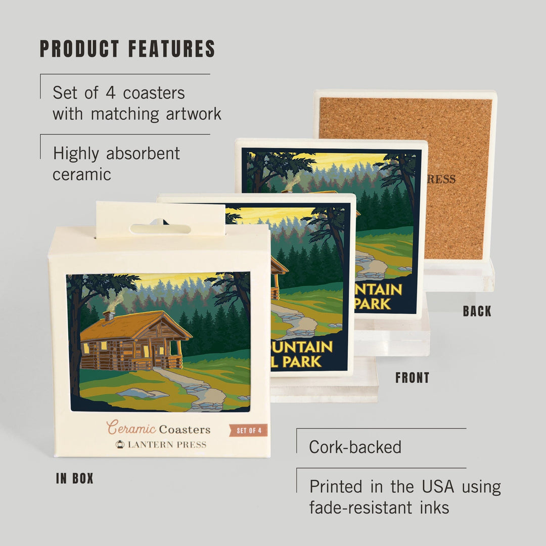 Rocky Mountain National Park, Colorado, Cabin Scene, Coasters Coasters Lantern Press 