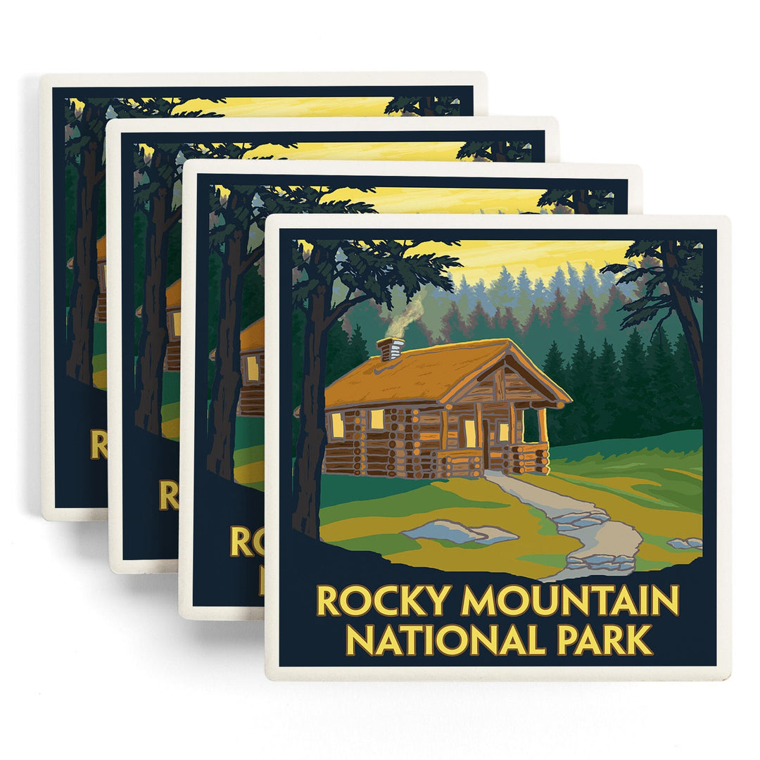Rocky Mountain National Park, Colorado, Cabin Scene, Coasters Coasters Lantern Press 