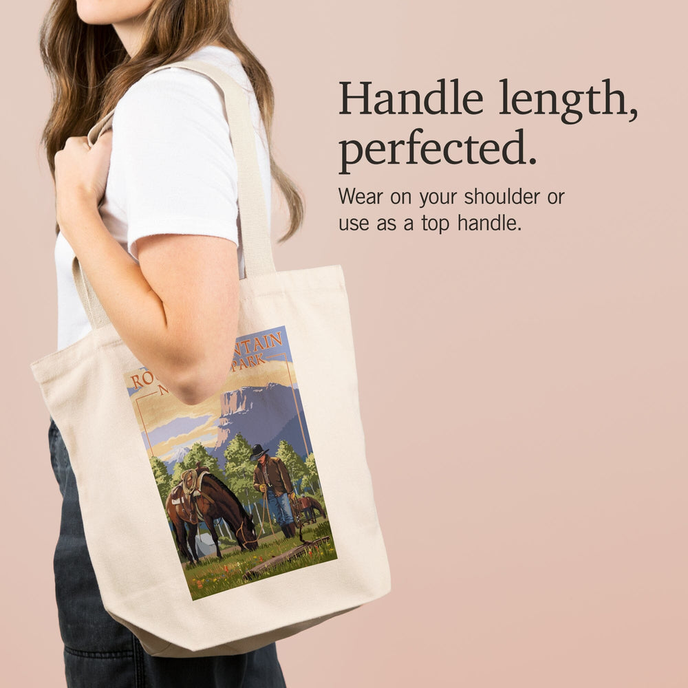 Rocky Mountain National Park, Colorado, Cowboy and Horse in Spring, Tote Bag Totes Lantern Press 