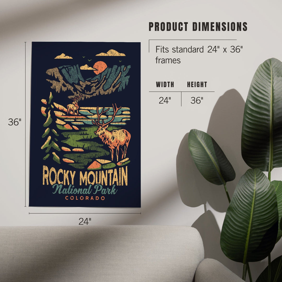 Rocky Mountain National Park, Colorado, Distressed Vector, Art & Giclee Prints Art Lantern Press 
