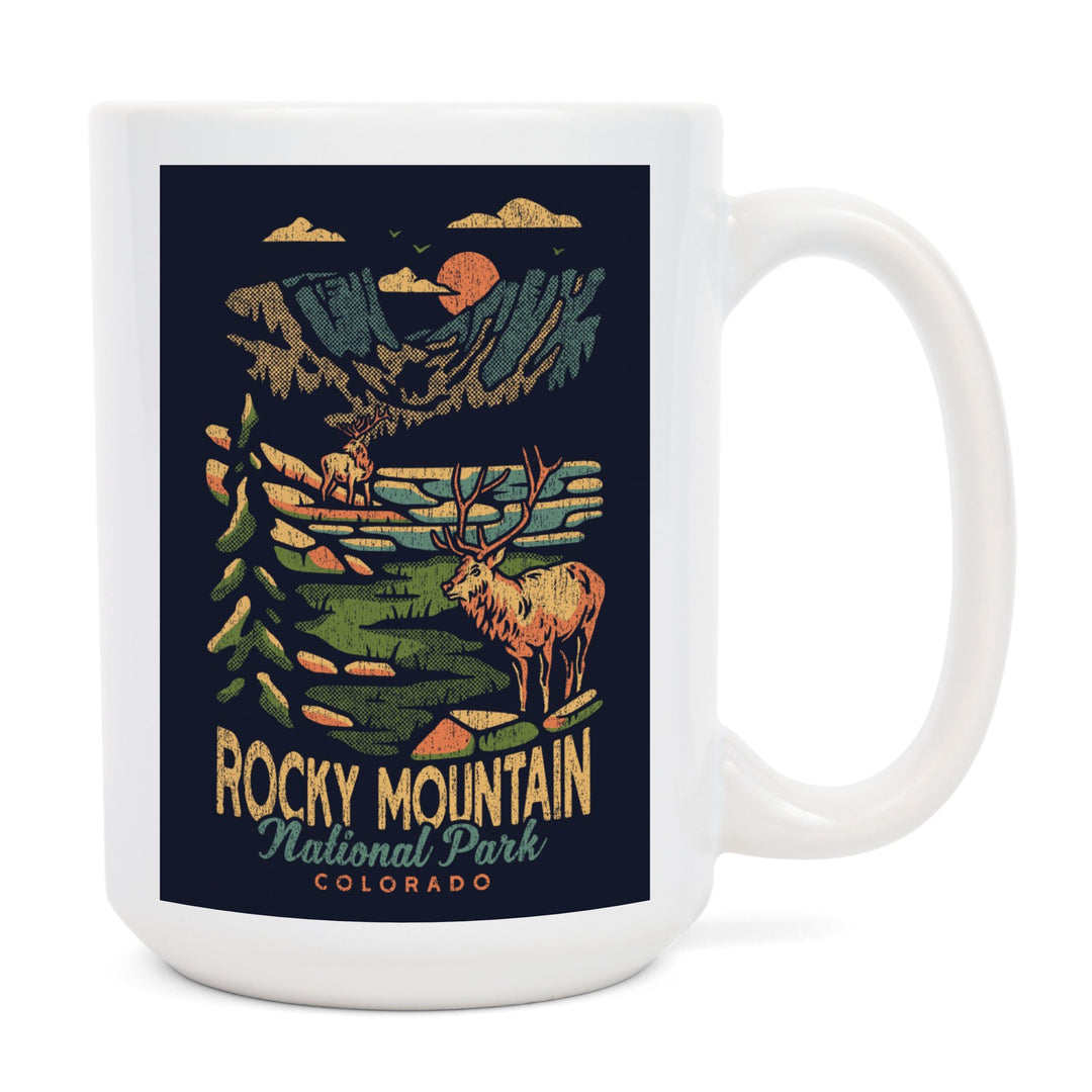 Rocky Mountain National Park, Colorado, Distressed Vector, Lantern Press Artwork, Ceramic Mug Mugs Lantern Press 