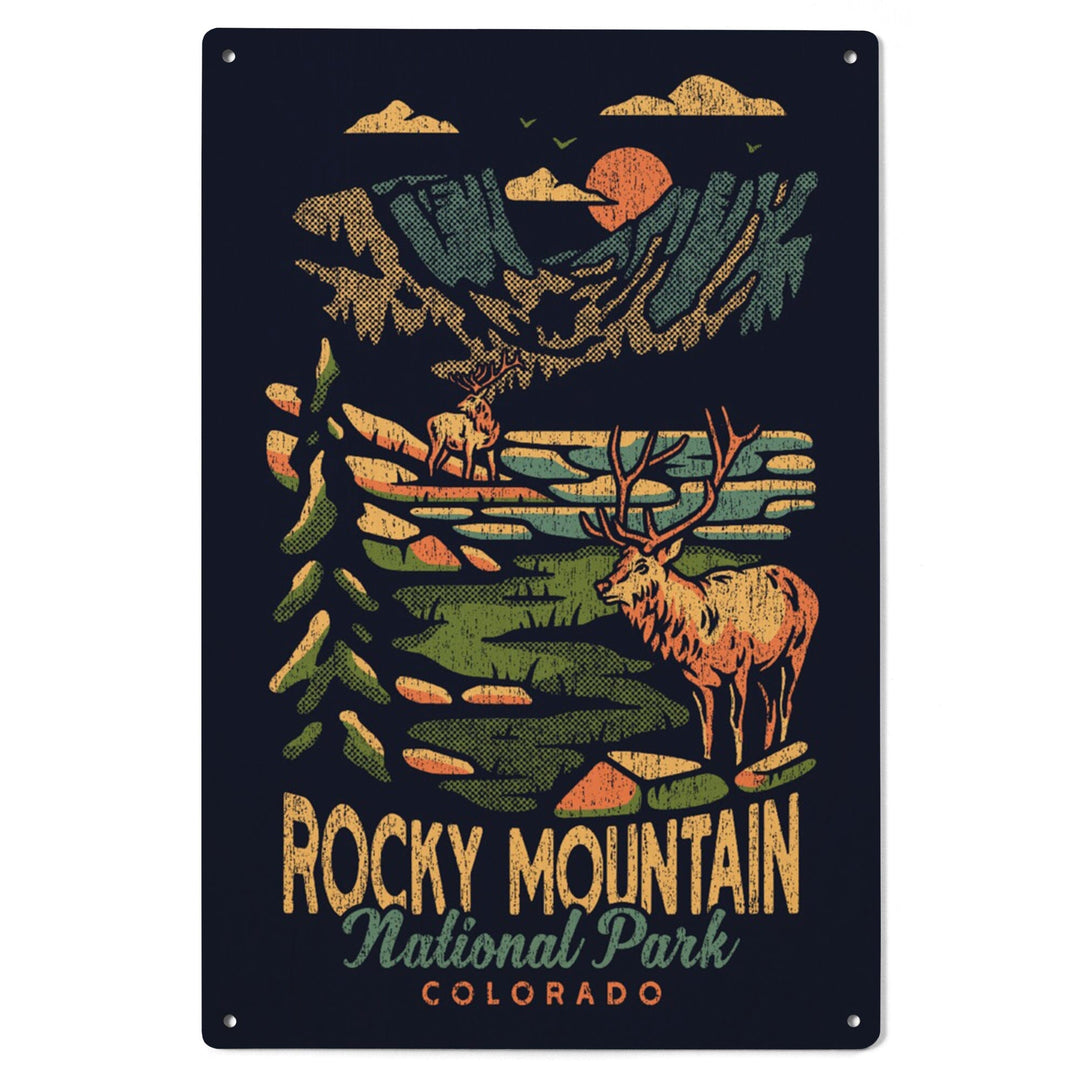 Rocky Mountain National Park, Colorado, Distressed Vector, Lantern Press Artwork, Wood Signs and Postcards Wood Lantern Press 
