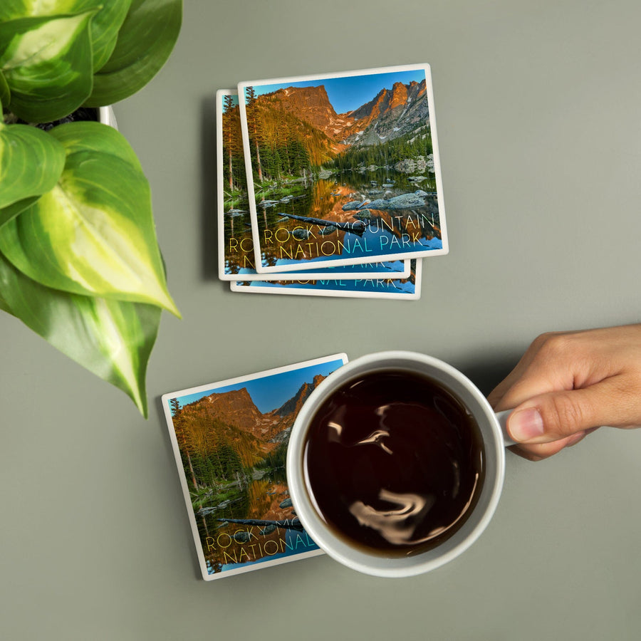 Rocky Mountain National Park, Colorado, Dream Lake Day, Lantern Press Photography, Coaster Set Coasters Lantern Press 