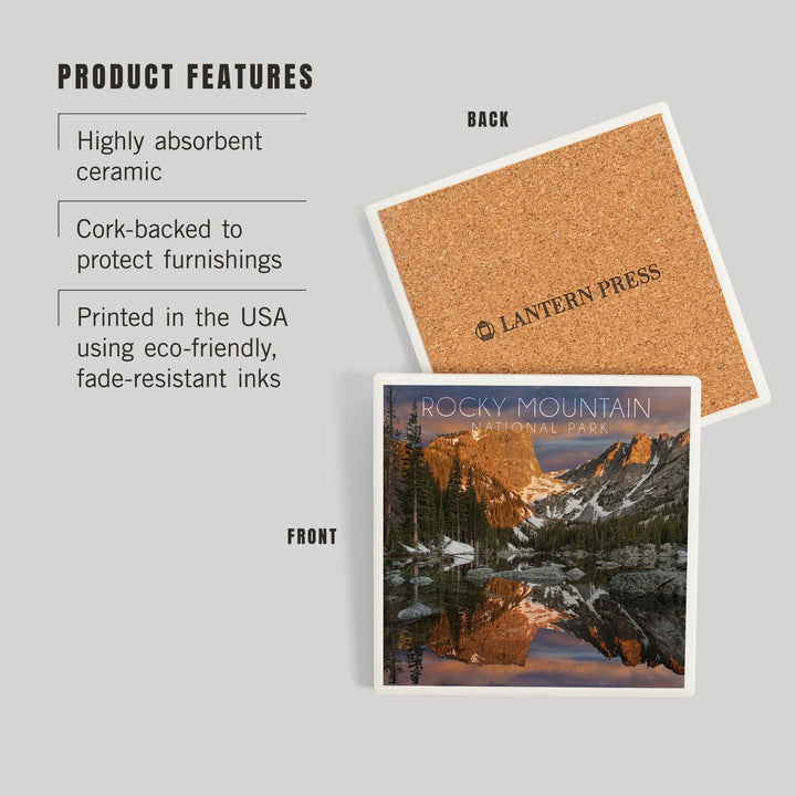 Rocky Mountain National Park, Colorado, Dream Lake Sunset, Coasters Coasters Lantern Press 