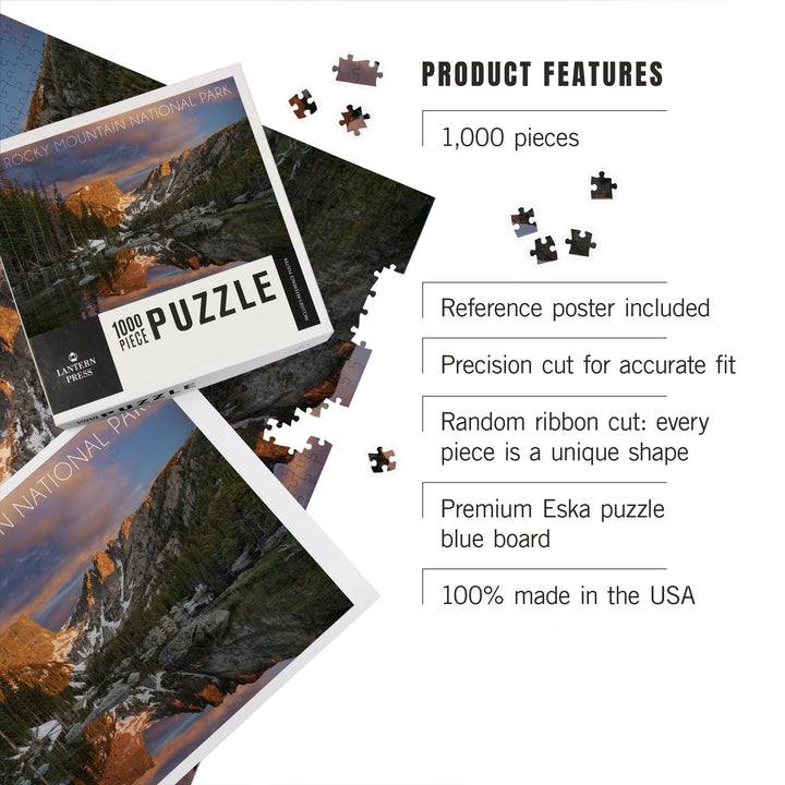 Rocky Mountain National Park, Colorado, Dream Lake Sunset, Jigsaw Puzzle Puzzle Lantern Press 