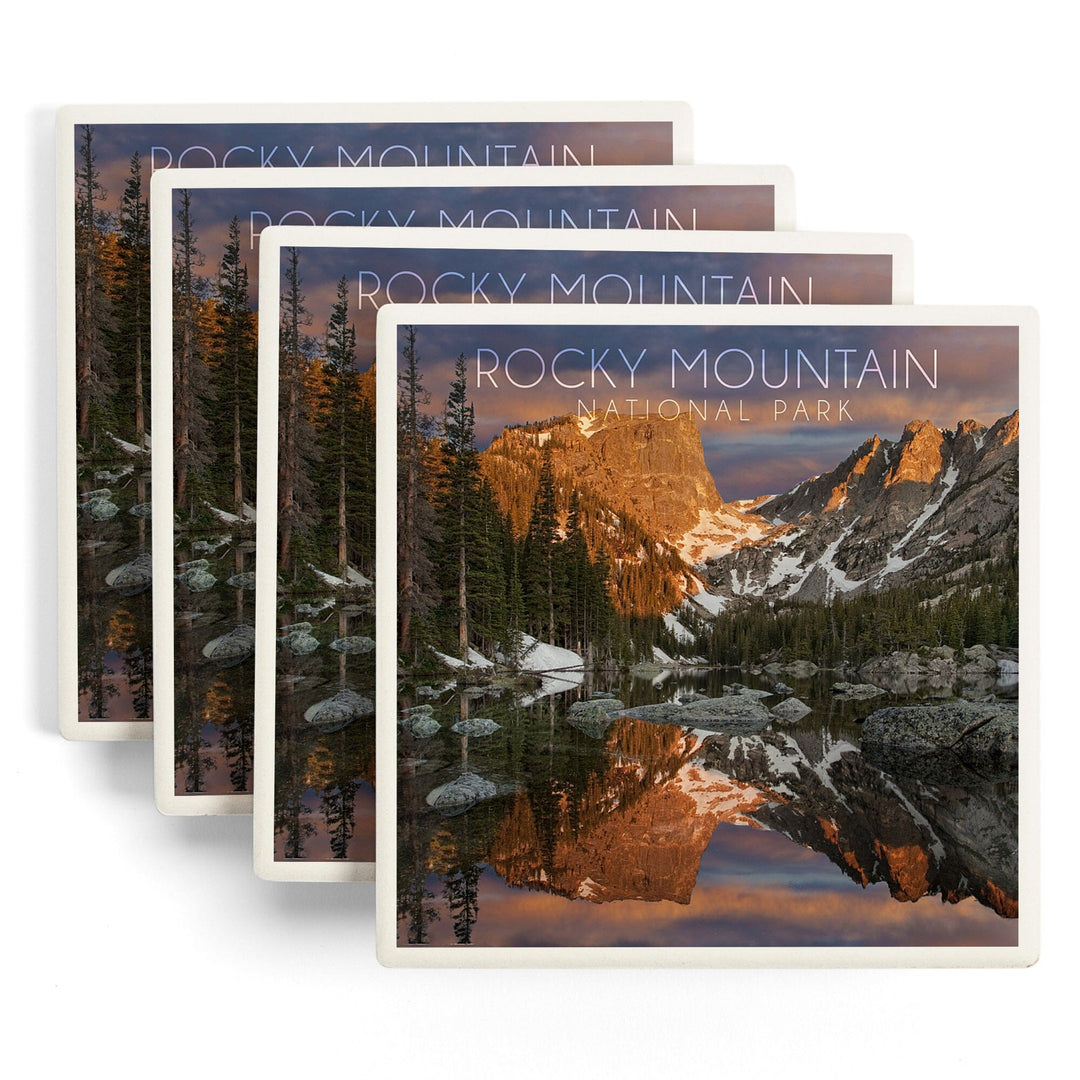 Rocky Mountain National Park, Colorado, Dream Lake Sunset, Lantern Press Photography, Coaster Set Coasters Lantern Press 