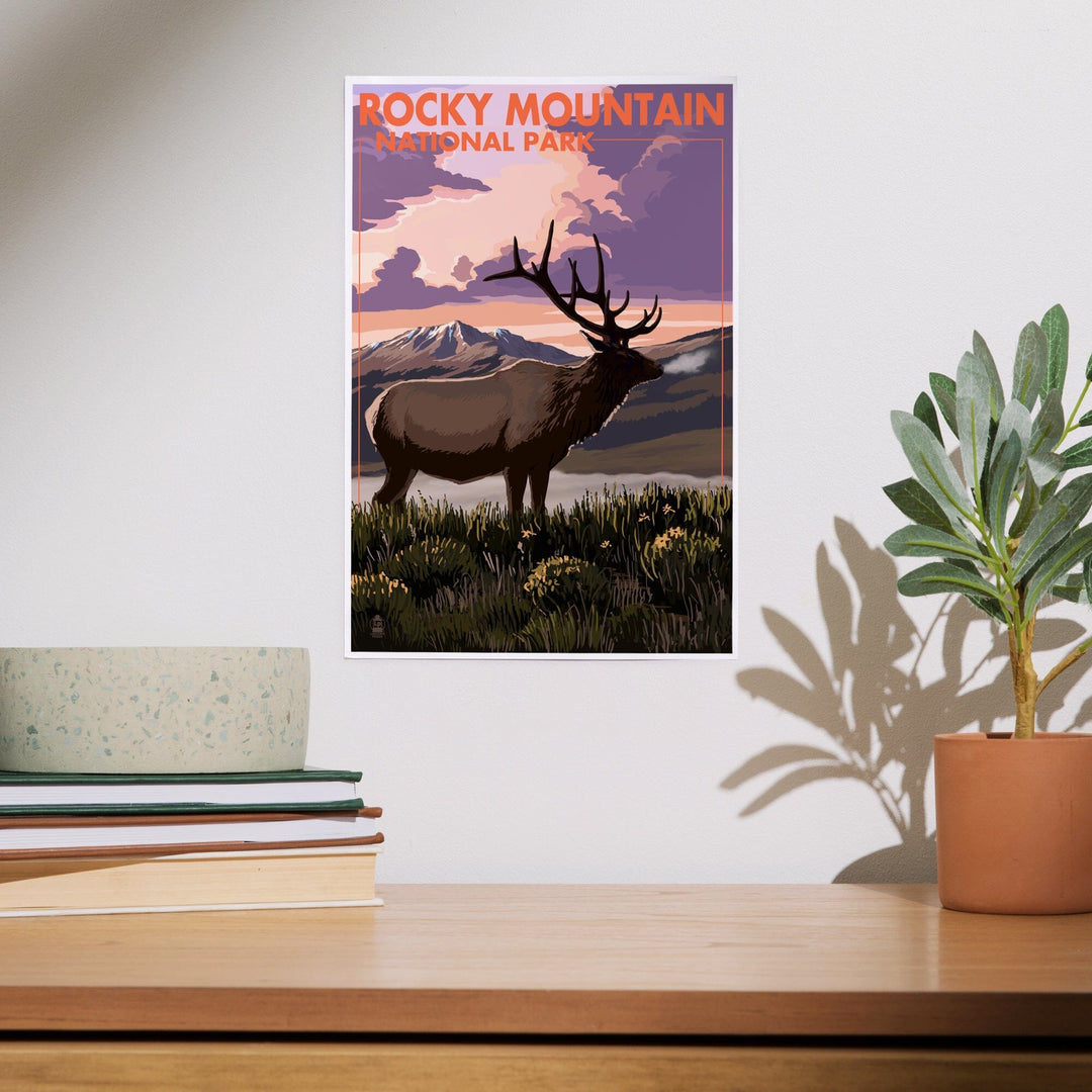Deer Sunset Mountains' Poster, picture, metal print, paint by