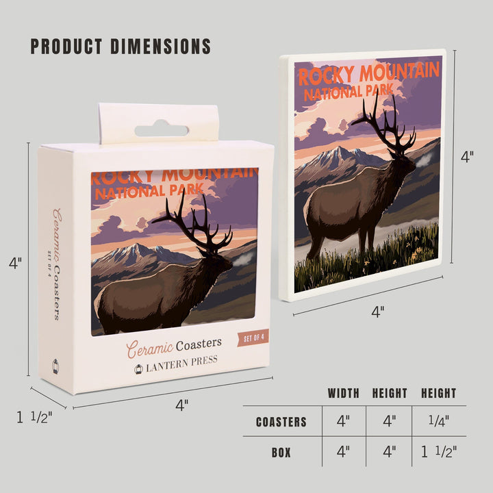 Rocky Mountain National Park, Colorado, Elk and Sunset, Coasters Coasters Lantern Press 