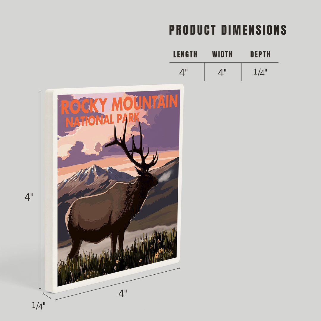 Rocky Mountain National Park, Colorado, Elk and Sunset, Coasters Coasters Lantern Press 