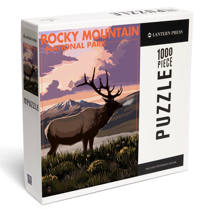 Rocky Mountain National Park, Colorado, Elk and Sunset, Jigsaw Puzzle Puzzle Lantern Press 