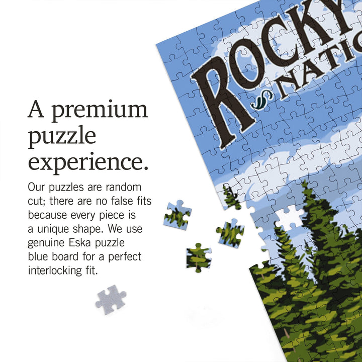 Rocky Mountain National Park, Colorado, Elk and Waterfall, Jigsaw Puzzle Puzzle Lantern Press 