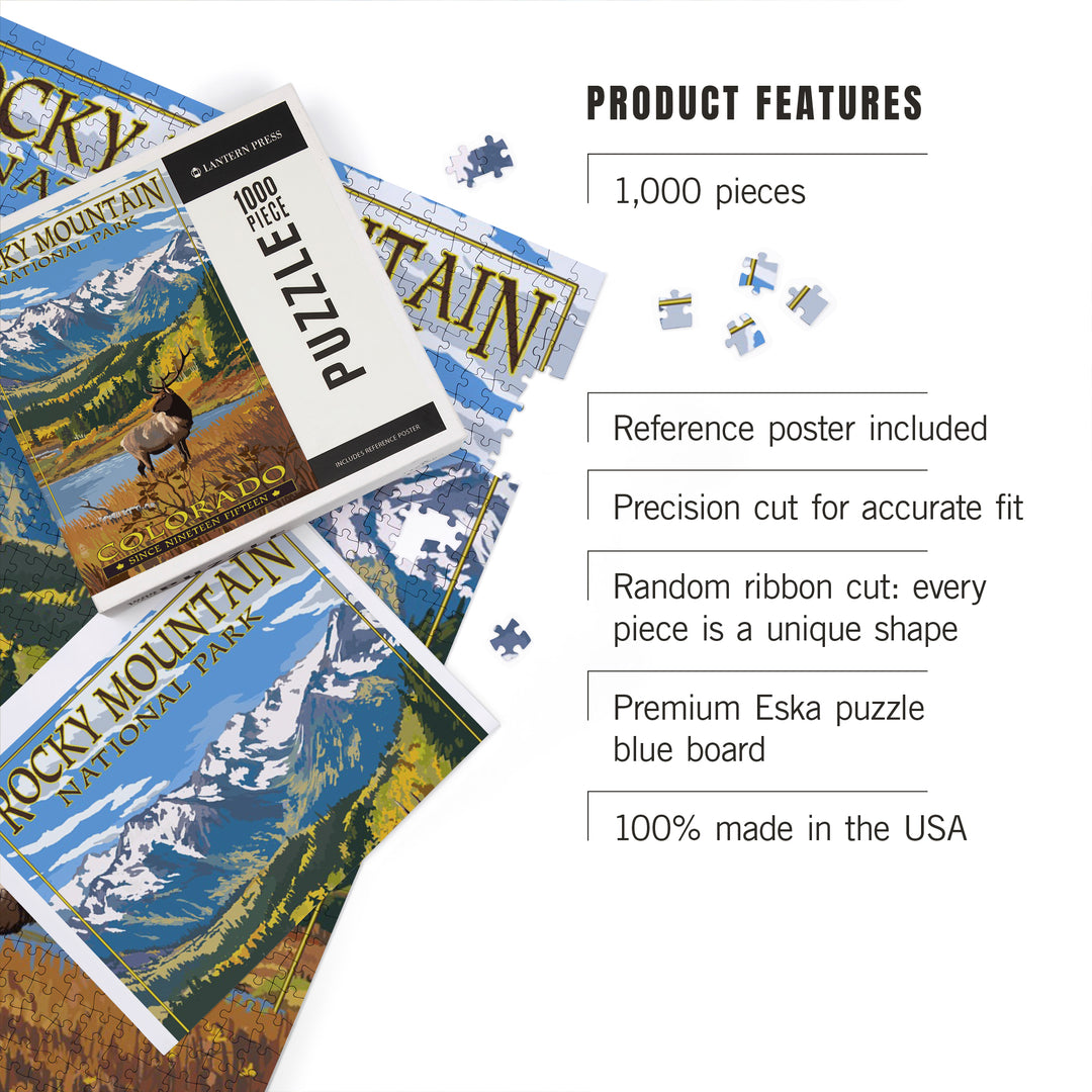 Rocky Mountain National Park, Colorado, Fall and Elk, Jigsaw Puzzle Puzzle Lantern Press 