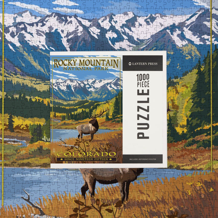 Rocky Mountain National Park, Colorado, Fall and Elk, Jigsaw Puzzle Puzzle Lantern Press 