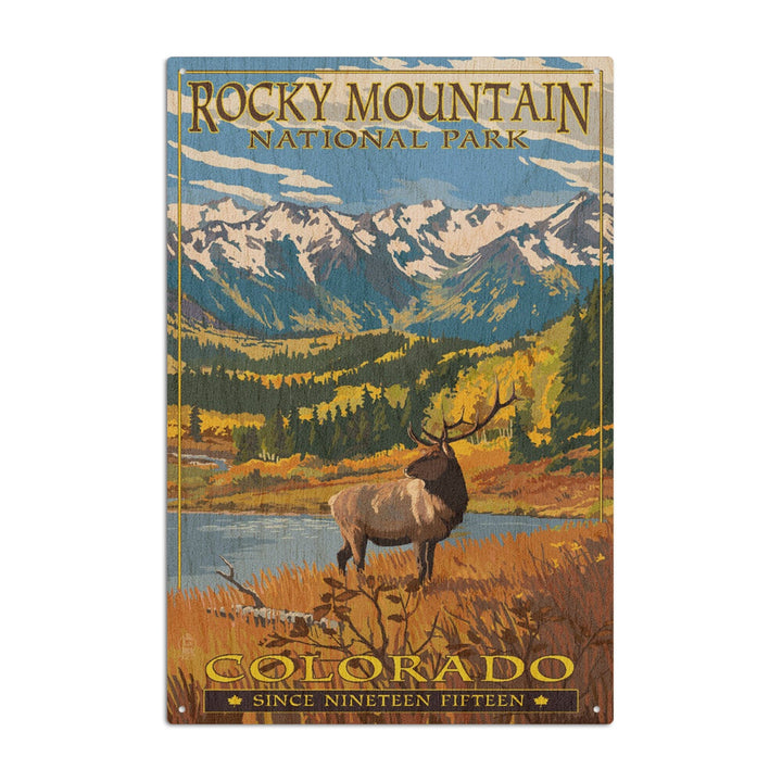 Rocky Mountain National Park, Colorado, Fall and Elk, Lantern Press Artwork, Wood Signs and Postcards Wood Lantern Press 10 x 15 Wood Sign 