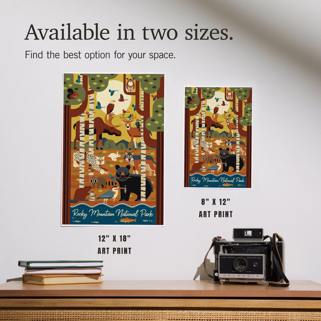 Rocky Mountain National Park, Colorado, Forest Animals, Geometric, Art & Giclee Prints Art Lantern Press 