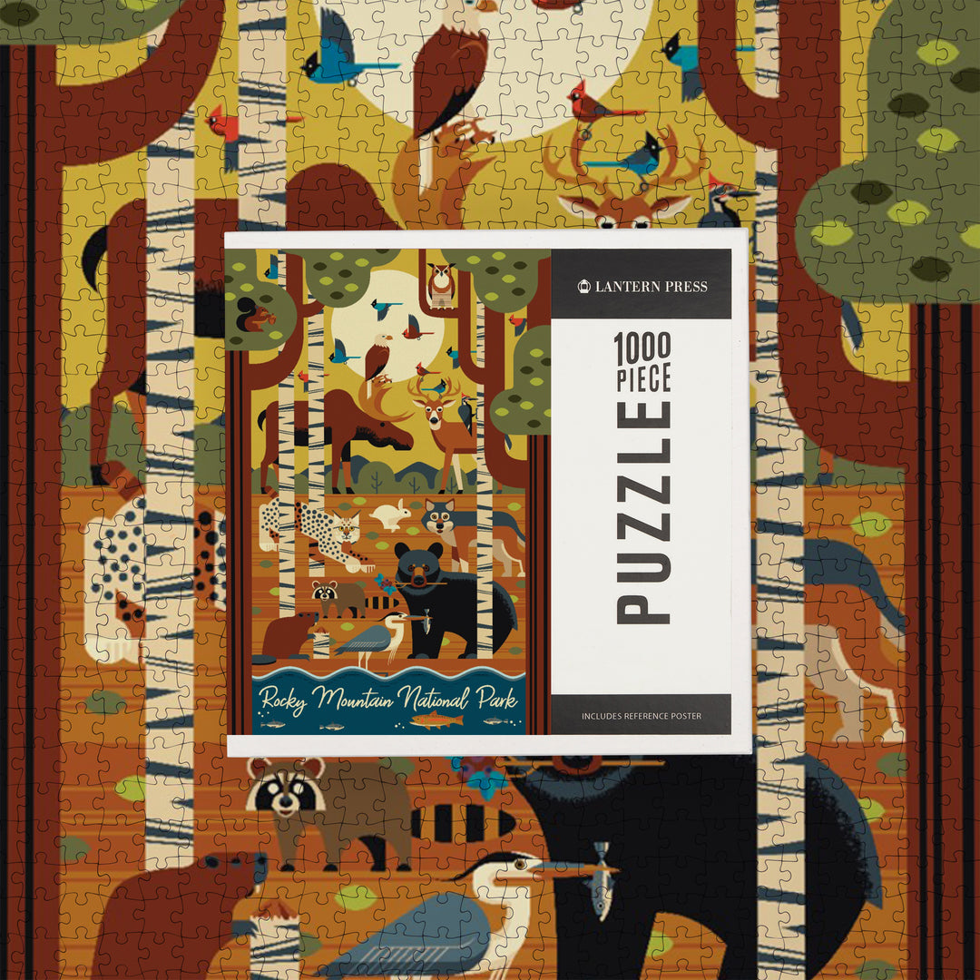 Rocky Mountain National Park, Colorado, Forest Animals, Geometric, Jigsaw Puzzle Puzzle Lantern Press 