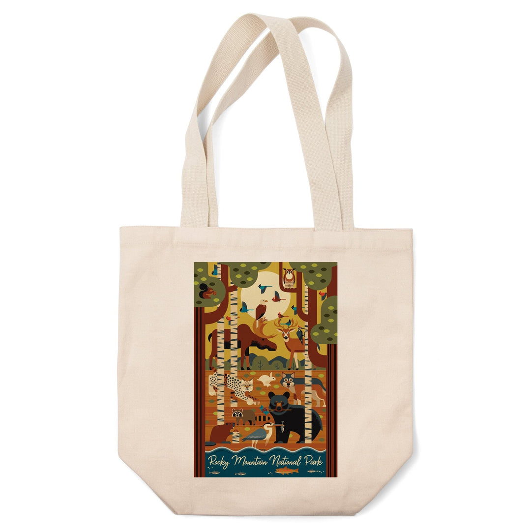 Rocky Mountain National Park, Colorado, Forest Animals, Geometric, Tote Bag Totes Lantern Press 
