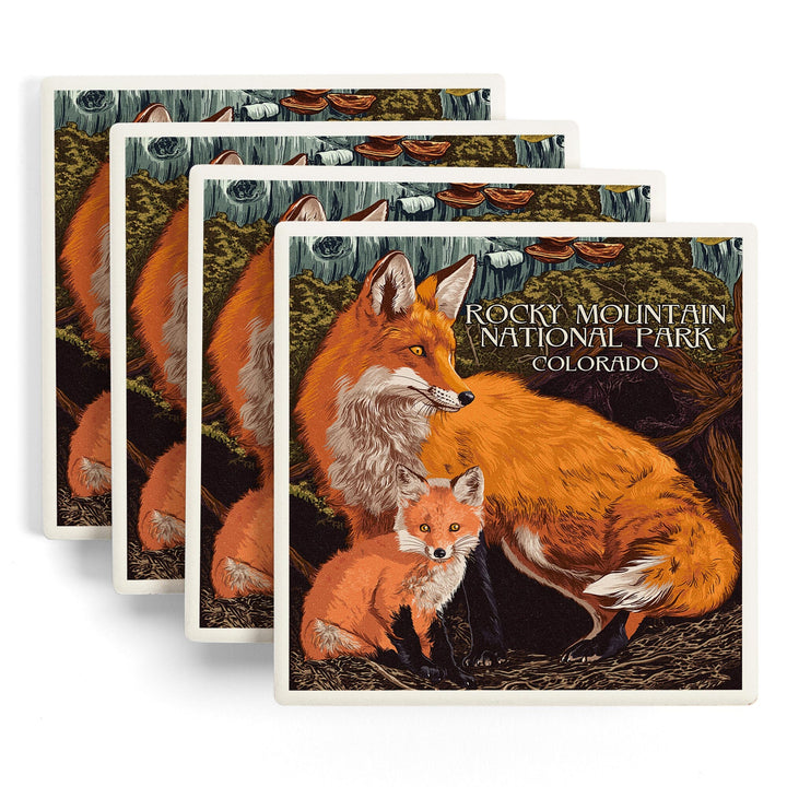 Rocky Mountain National Park, Colorado, Fox and Kit, Letterpress, Coasters Coasters Lantern Press 