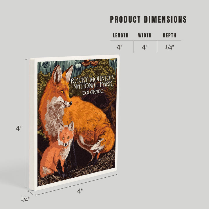 Rocky Mountain National Park, Colorado, Fox and Kit, Letterpress, Coasters Coasters Lantern Press 