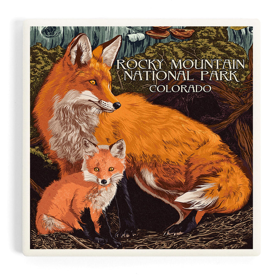 Rocky Mountain National Park, Colorado, Fox and Kit, Letterpress, Coasters Coasters Lantern Press 