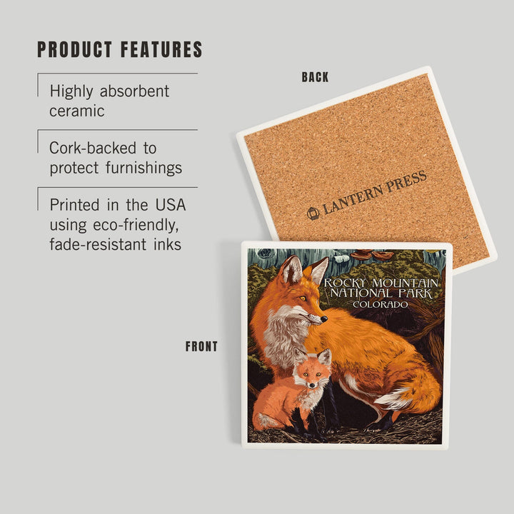 Rocky Mountain National Park, Colorado, Fox and Kit, Letterpress, Coasters Coasters Lantern Press 