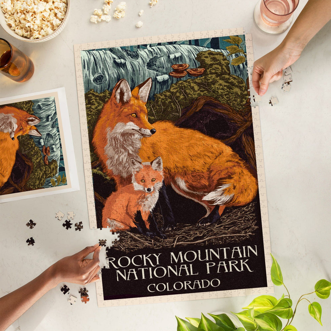 Rocky Mountain National Park, Colorado, Fox and Kit, Letterpress, Jigsaw Puzzle Puzzle Lantern Press 