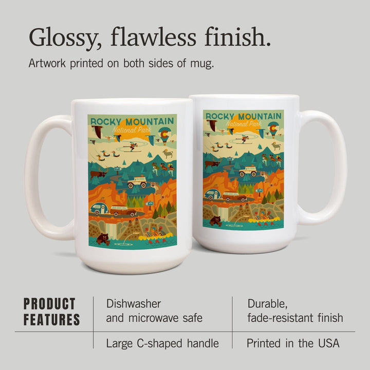 Rocky Mountain National Park, Colorado, Geometric National Park Series, Lantern Press Artwork, Ceramic Mug Mugs Lantern Press 