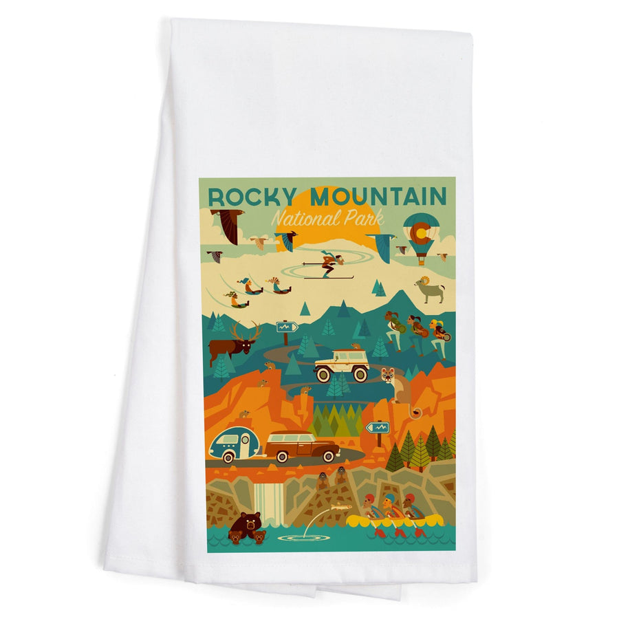 Rocky Mountain National Park, Colorado, Geometric National Park Series, Organic Cotton Kitchen Tea Towels Kitchen Lantern Press 