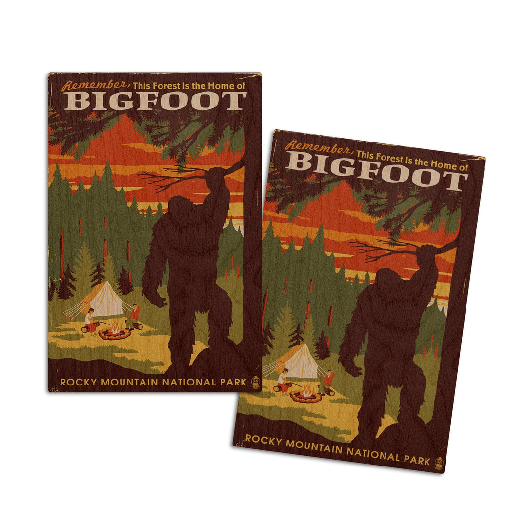 Rocky Mountain National Park, Colorado, Home of Bigfoot, Lantern Press Artwork, Wood Signs and Postcards Wood Lantern Press 4x6 Wood Postcard Set 