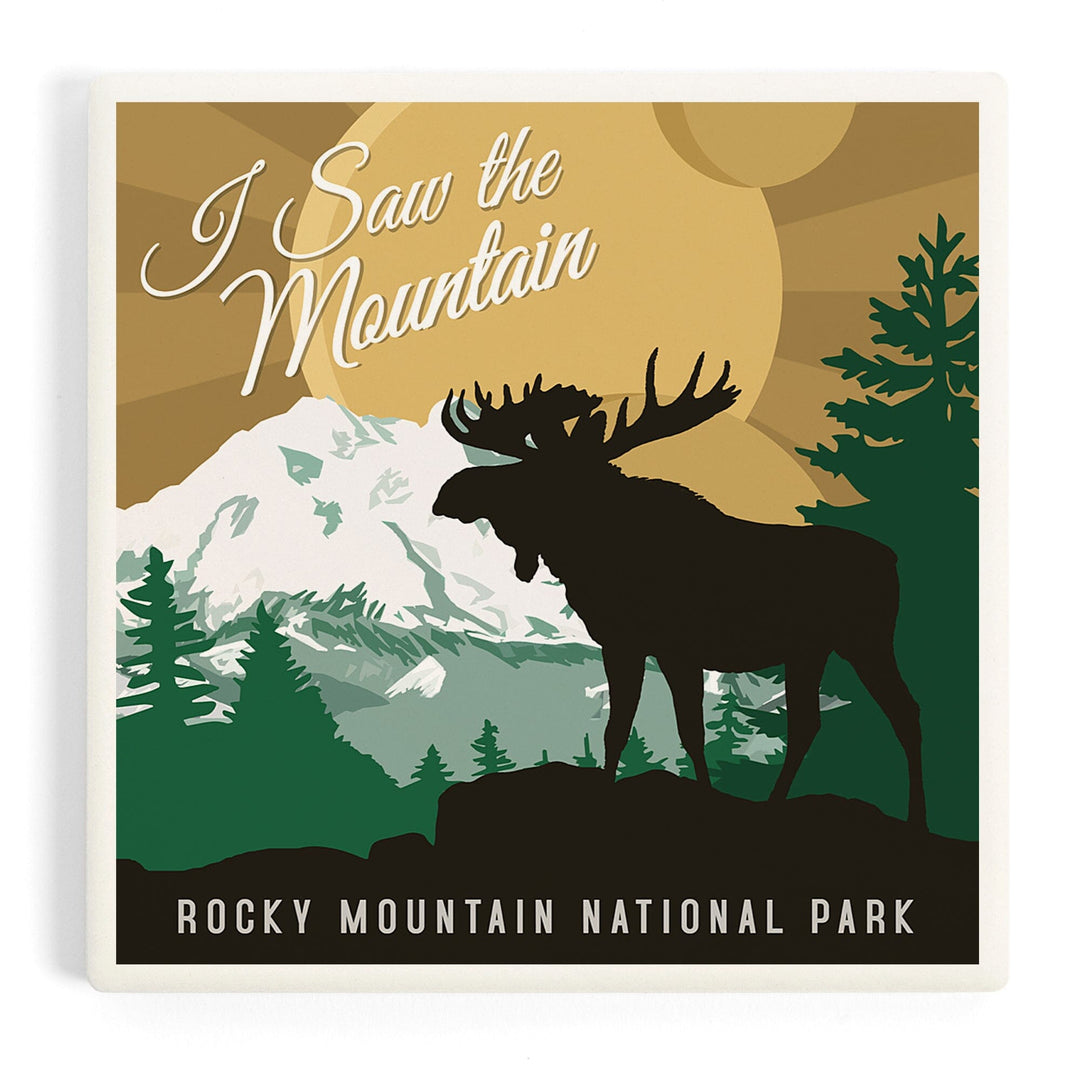 Rocky Mountain National Park, Colorado, I Saw the Mountain, Moose Silhouette, Vector, Coasters Coasters Lantern Press 