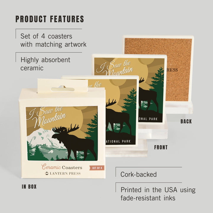 Rocky Mountain National Park, Colorado, I Saw the Mountain, Moose Silhouette, Vector, Coasters Coasters Lantern Press 