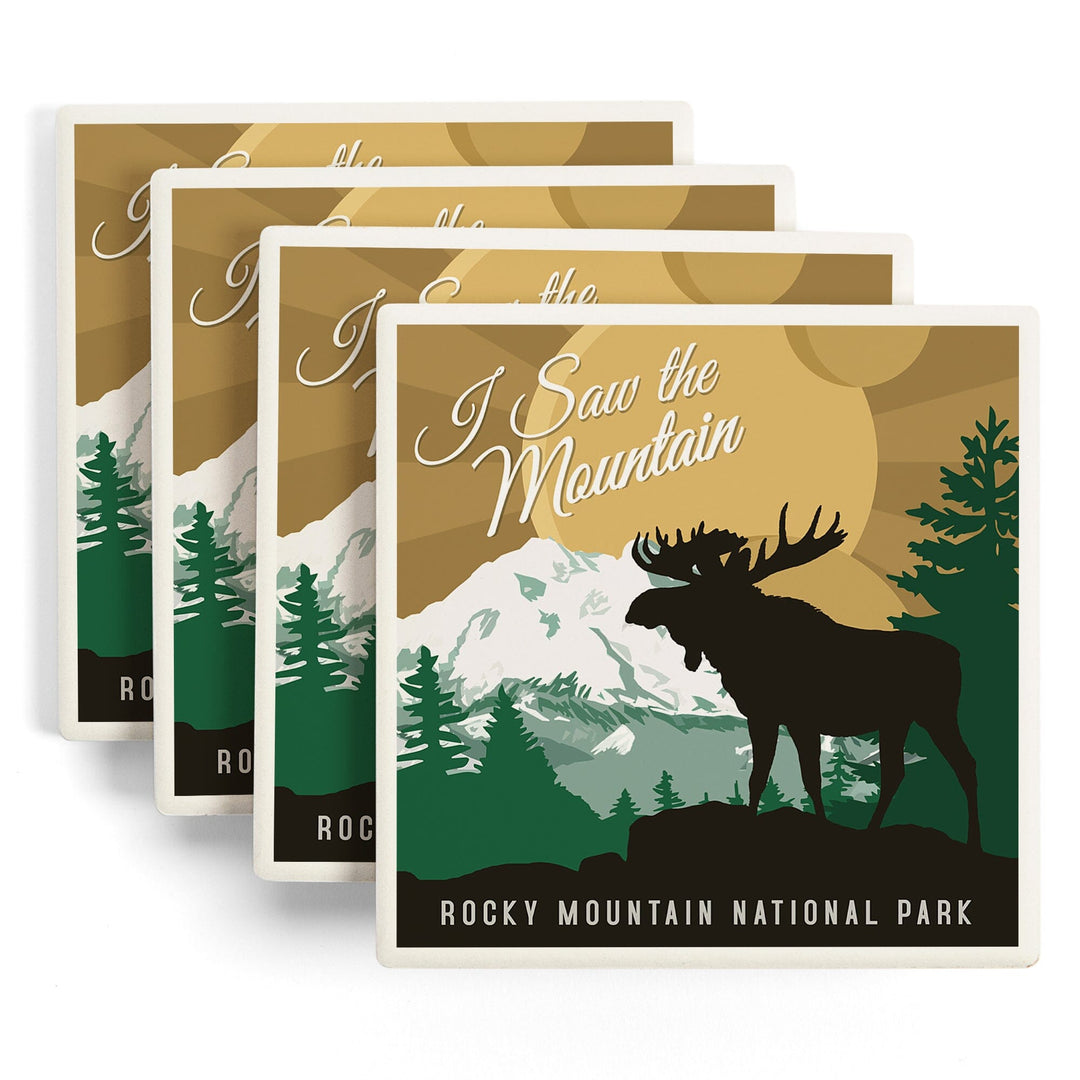 Rocky Mountain National Park, Colorado, I Saw the Mountain, Moose Silhouette, Vector, Coasters Coasters Lantern Press 