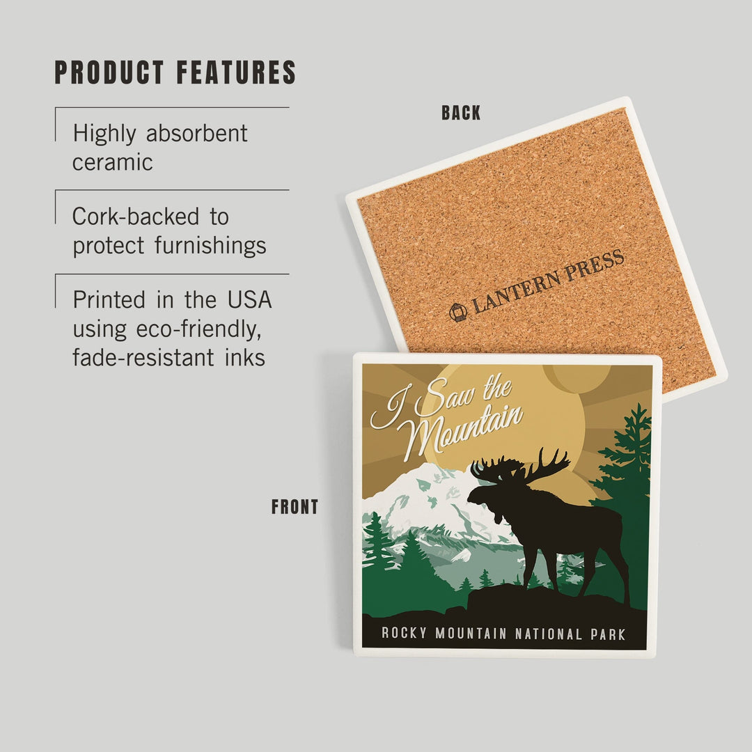 Rocky Mountain National Park, Colorado, I Saw the Mountain, Moose Silhouette, Vector, Coasters Coasters Lantern Press 