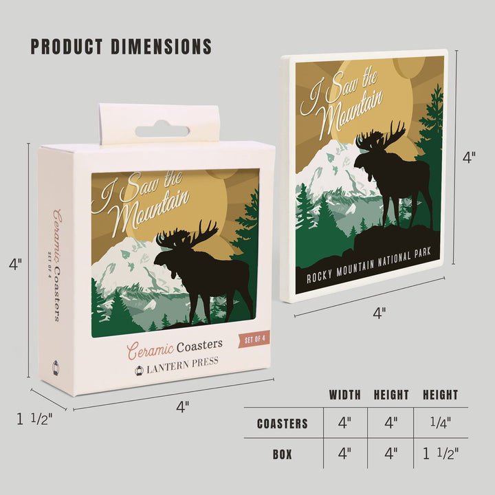 Rocky Mountain National Park, Colorado, I Saw the Mountain, Moose Silhouette, Vector, Coasters Coasters Lantern Press 