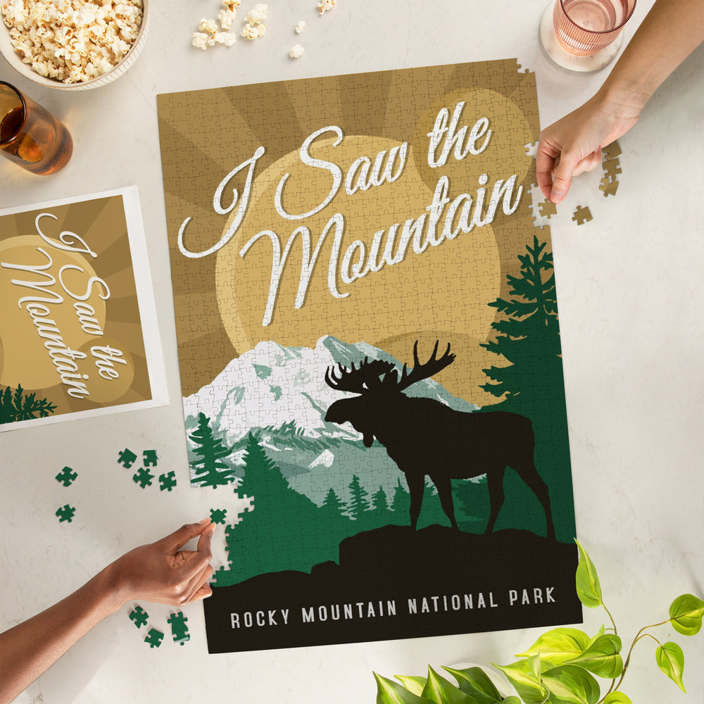 Rocky Mountain National Park, Colorado, I Saw the Mountain, Moose Silhouette, Vector, Jigsaw Puzzle Puzzle Lantern Press 