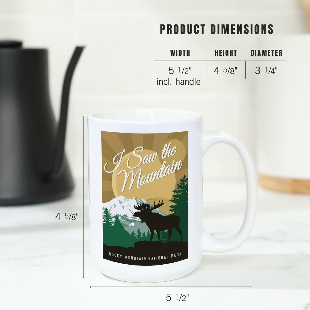 Rocky Mountain National Park, Colorado, I Saw the Mountain, Moose Silhouette, Vector, Lantern Press Artwork, Ceramic Mug Mugs Lantern Press 