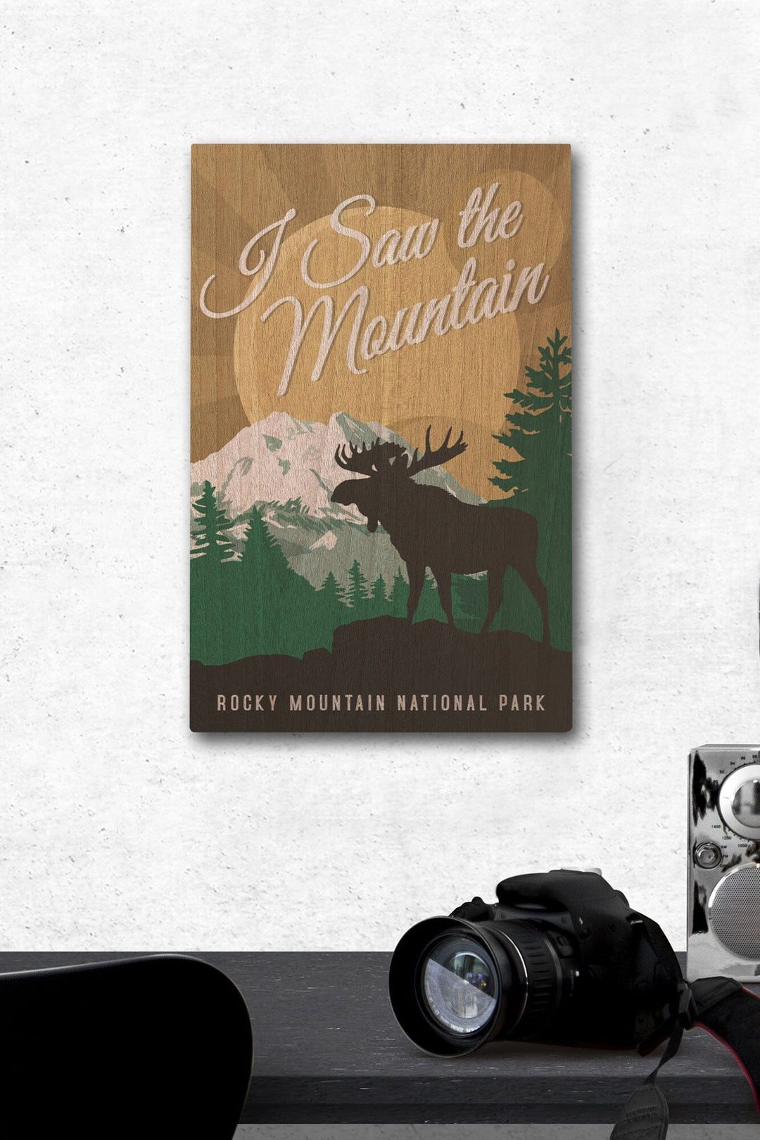Rocky Mountain National Park, Colorado, I Saw the Mountain, Moose Silhouette, Vector, Lantern Press Artwork, Wood Signs and Postcards Wood Lantern Press 12 x 18 Wood Gallery Print 