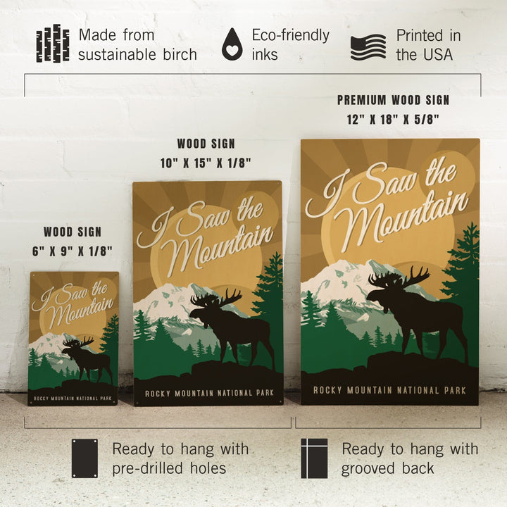 Rocky Mountain National Park, Colorado, I Saw the Mountain, Moose Silhouette, Vector, Lantern Press Artwork, Wood Signs and Postcards Wood Lantern Press 