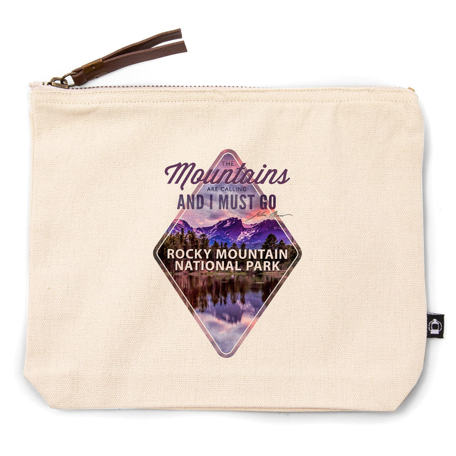 Rocky Mountain National Park, Colorado, John Muir Quote, Sunset and Lake,, Organic Cotton Zipper Pouch, Go Bag Go Bag Lantern Press 