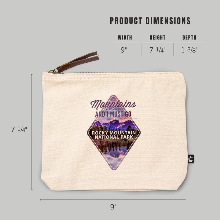 Rocky Mountain National Park, Colorado, John Muir Quote, Sunset and Lake,, Organic Cotton Zipper Pouch, Go Bag Go Bag Lantern Press 