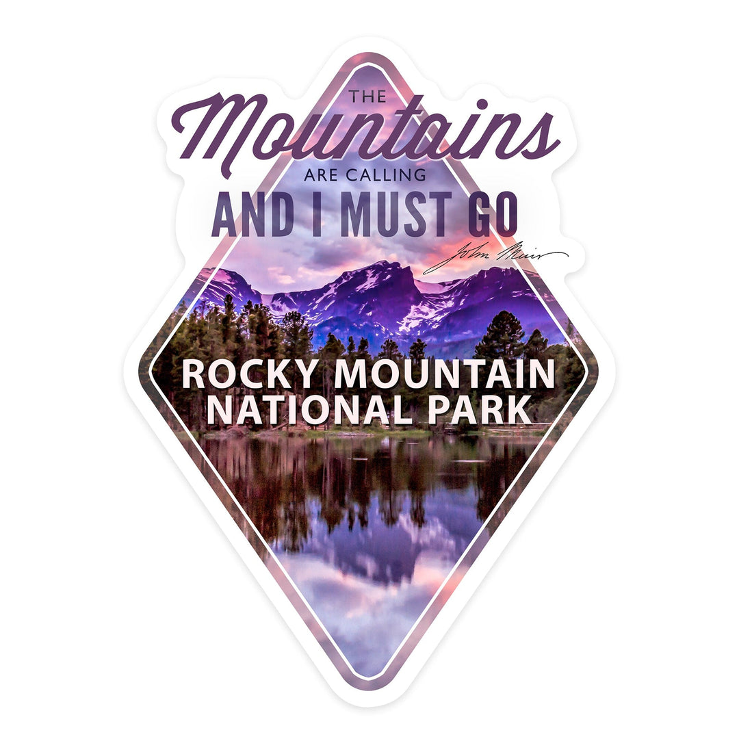 Rocky Mountain National Park, Colorado, John Muir Quote, Sunset & Lake, Contour, Lantern Press Photograph, Vinyl Sticker Sticker Lantern Press 