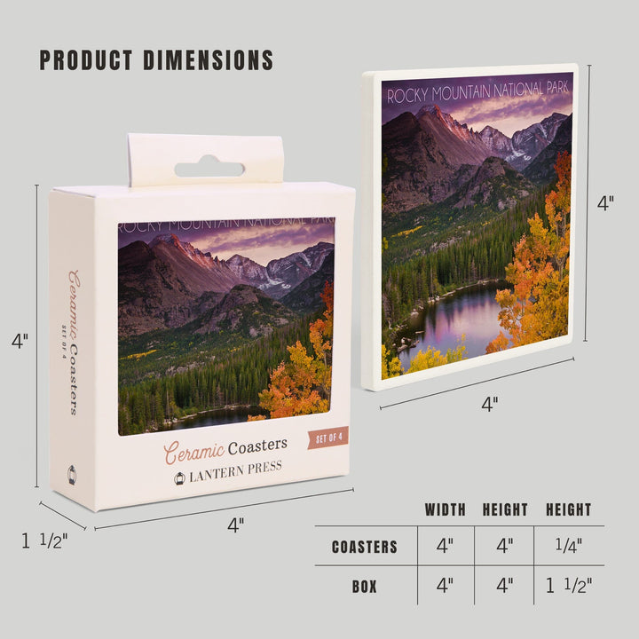 Rocky Mountain National Park, Colorado, Lake and Mountain, Coasters Coasters Lantern Press 