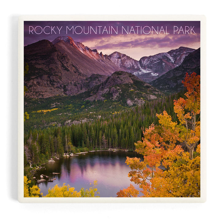 Rocky Mountain National Park, Colorado, Lake and Mountain, Coasters Coasters Lantern Press 