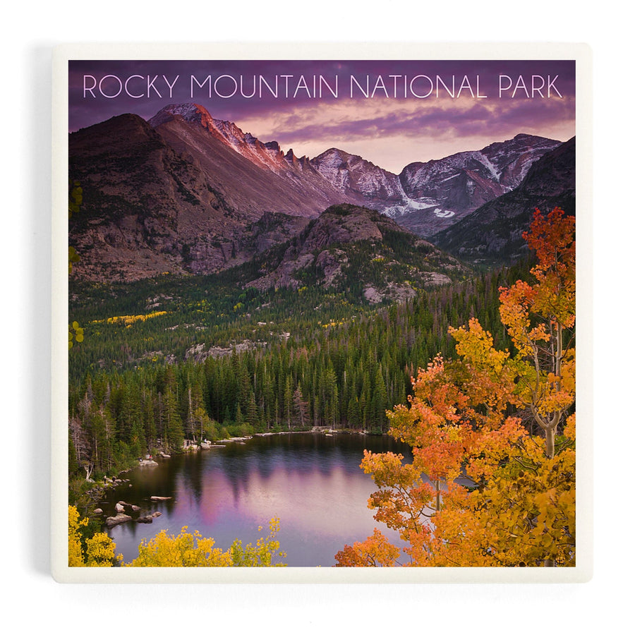 Rocky Mountain National Park, Colorado, Lake and Mountain, Coasters Coasters Lantern Press 